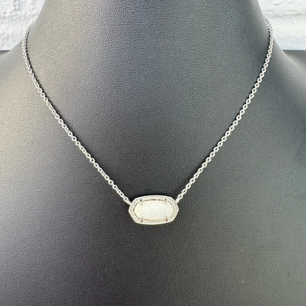 Kendra Scott Silver Elisa & White Drusy Necklace